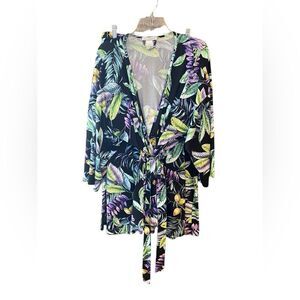 Linea Donatella Sz XL 2-Piece Black Lemon Luxury Wrap Robe & Bottoms Loungeware